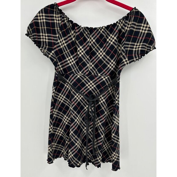 Burberry London VTG Y2K Babydoll Top Sz 38 US 8 Nova Check Preppy Dark Academia - Picture 2 of 5